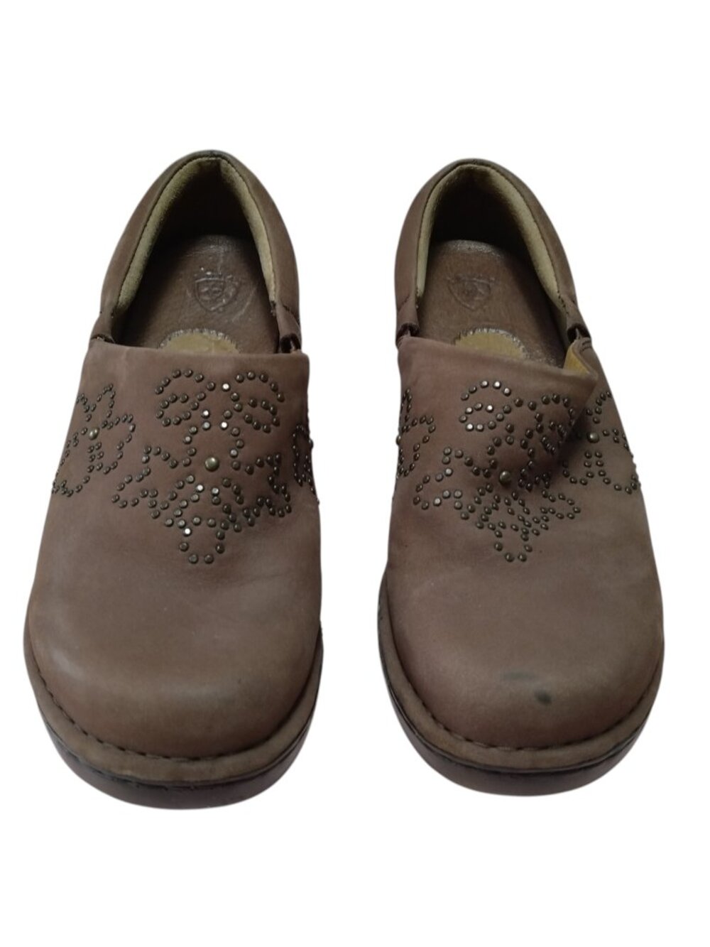 Ariat Women's 7.5 Brown Strathmore Leather Studded Slip On Mule Clogs Western